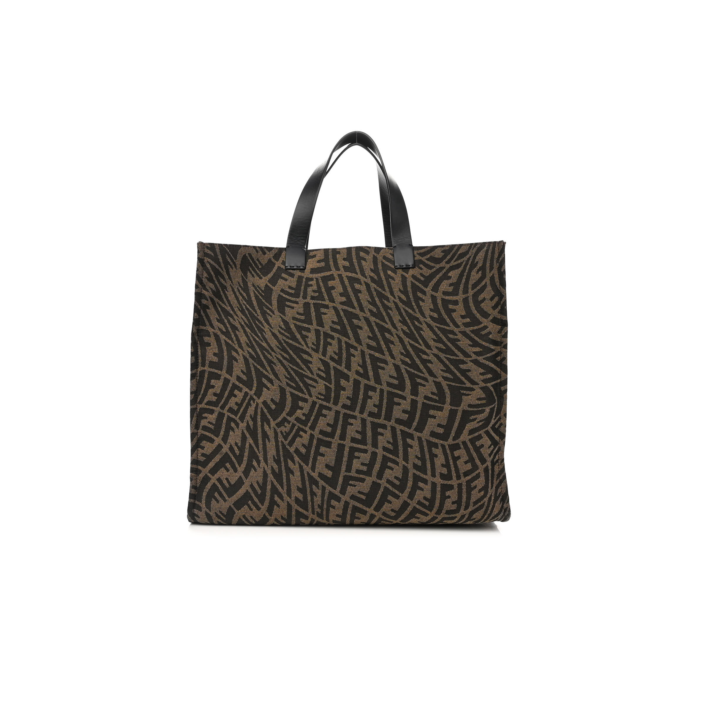 F**di x sarah coleman fabric jacquard vitello king ff vertigo shopping tote bag tobacco moro black (39*35*19cm)